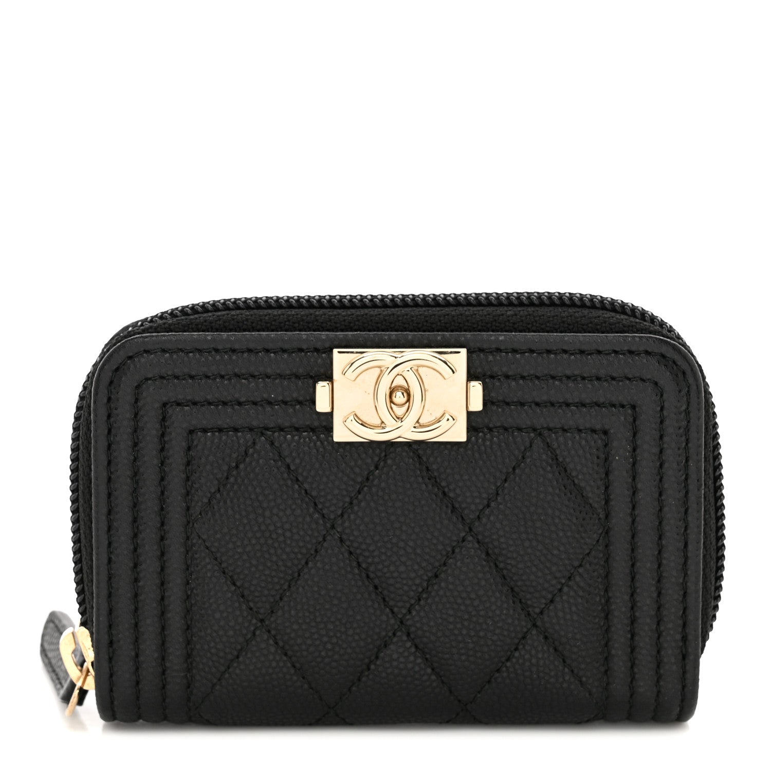 Chanel Caviar Quilted Boy Zip Around Coin Purse Wallet Black 1 of 7