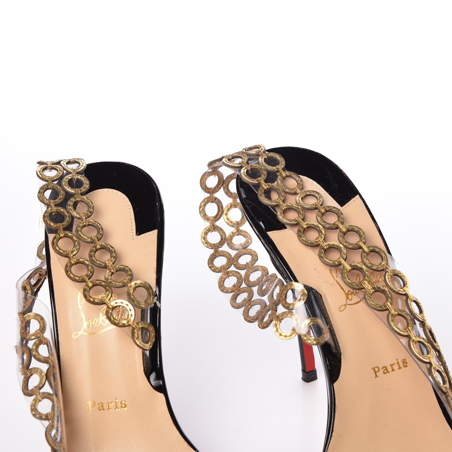 Christian Louboutin Patent PVC Malaika Half Dorsay 100 Pumps 38.5 Black Gold 8 of 8