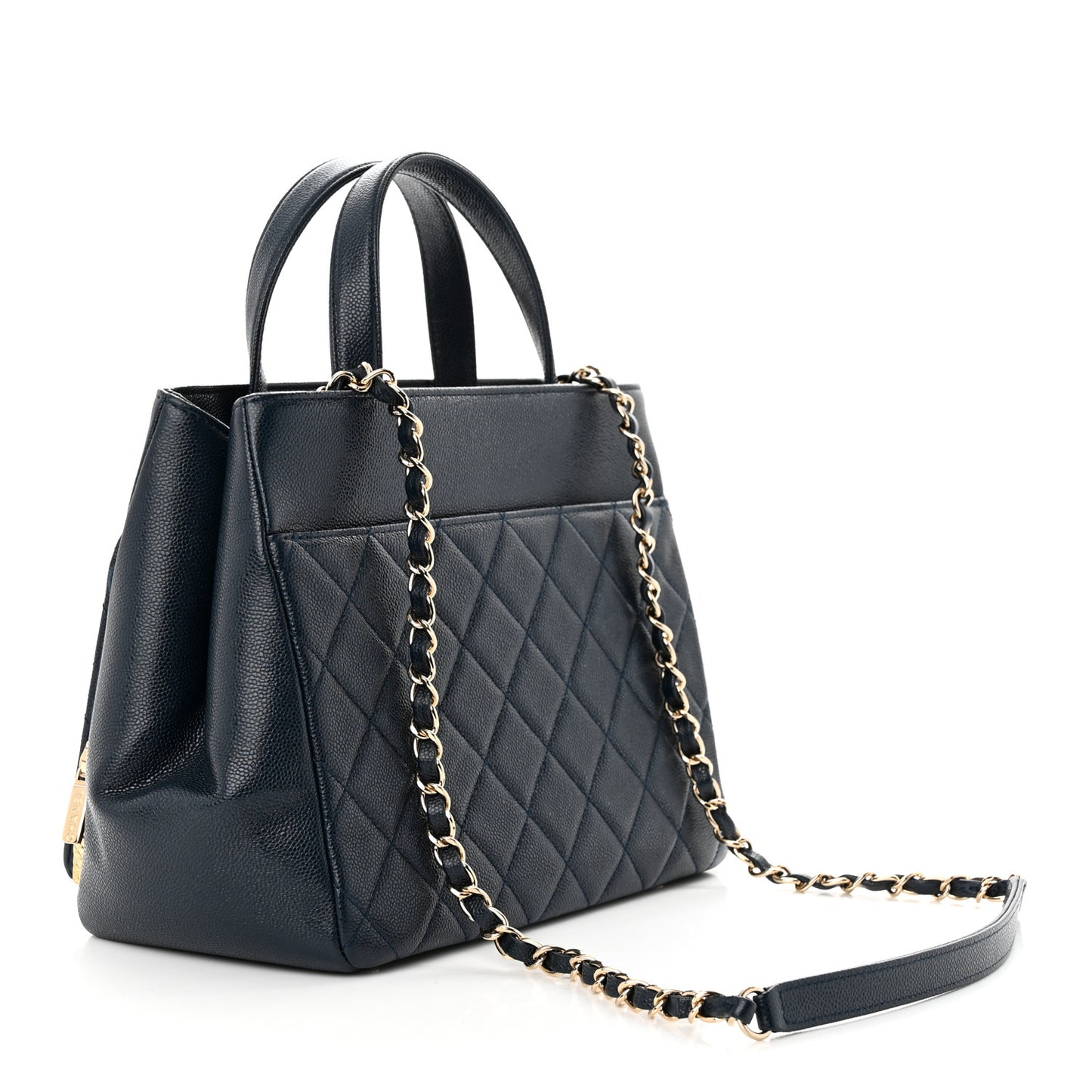 Caviar Quilted Small Business Affinity Shopping Bag Navy