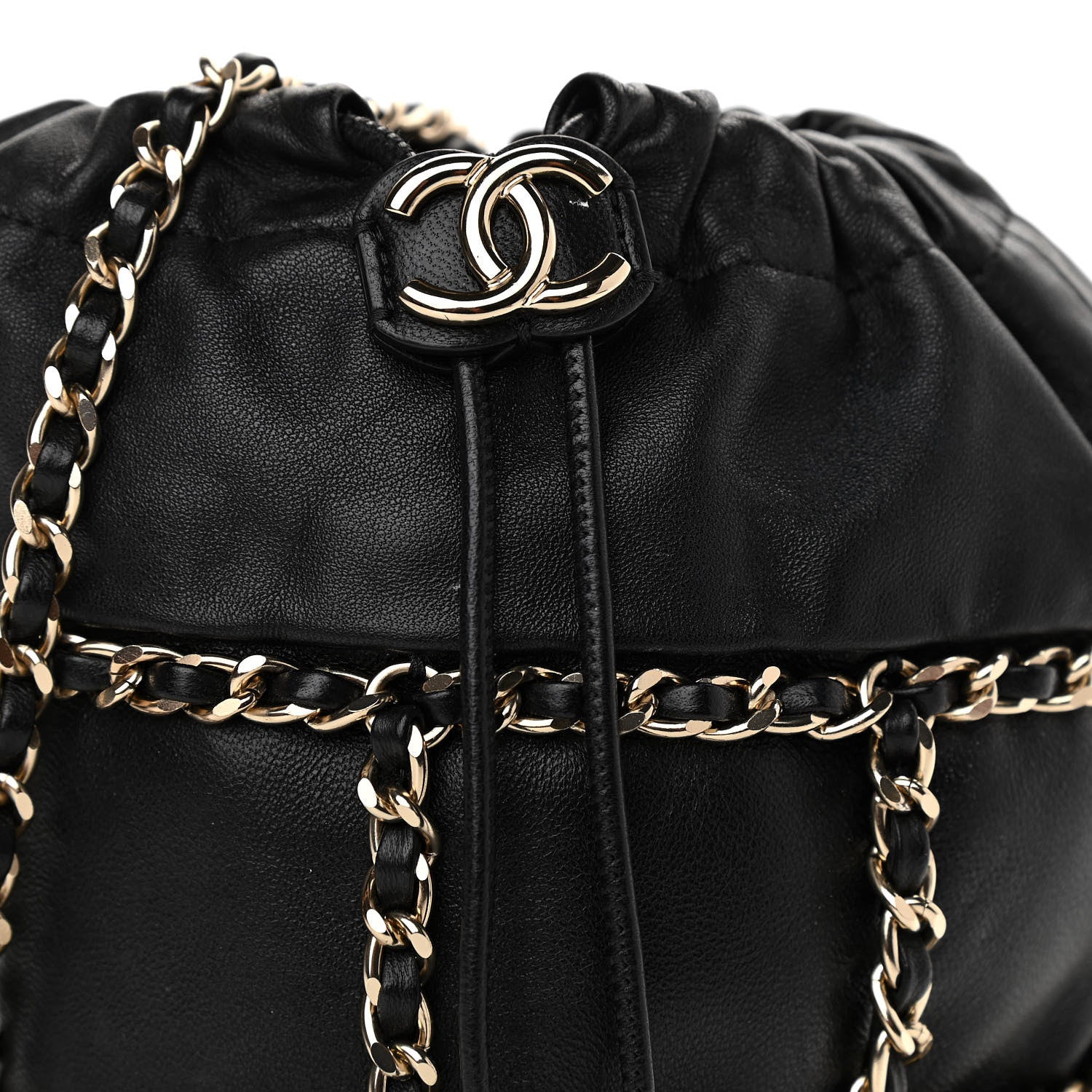 Chanel Lambskin Bucket Chain Drawstring Bag Black 8 of 10