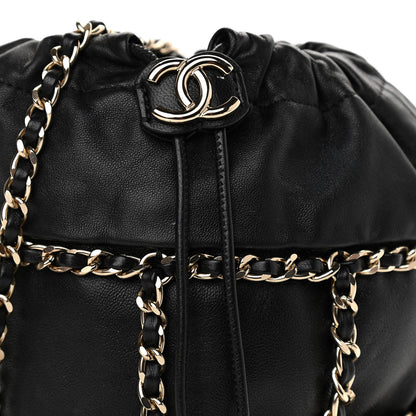 Chanel Lambskin Bucket Chain Drawstring Bag Black 8 of 10