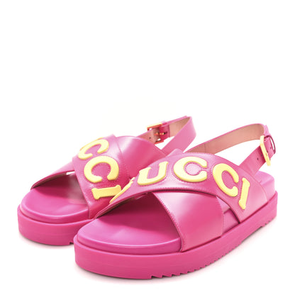 Gucci Calfskin Elizabeth Nappa Charlotte Logo Slingback Sandals 36.5 Fancy Fuchsia 4 of 9