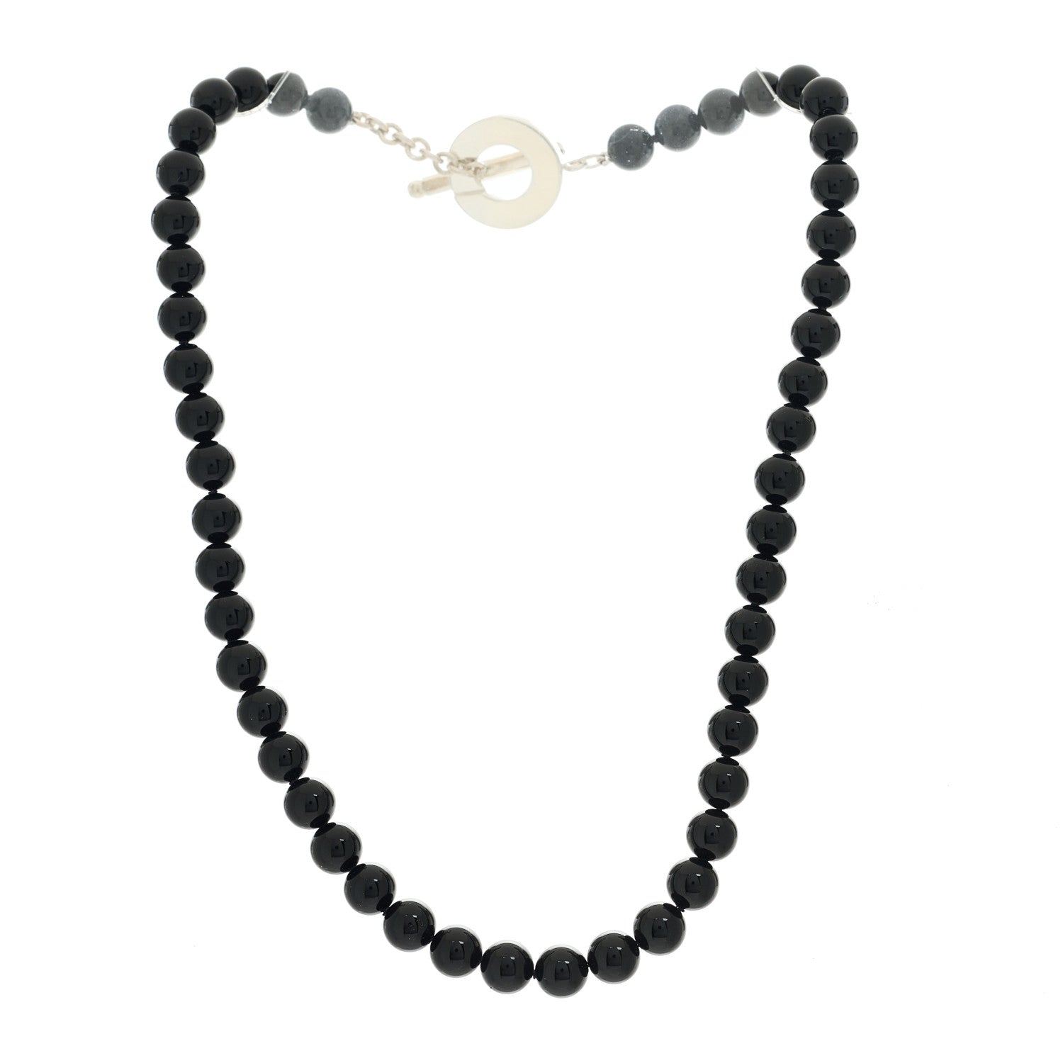 Tiffany Sterling Silver Black Onyx Bead Toggle Necklace 3 of 5