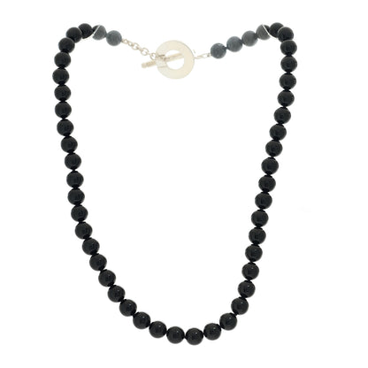 Tiffany Sterling Silver Black Onyx Bead Toggle Necklace 3 of 5