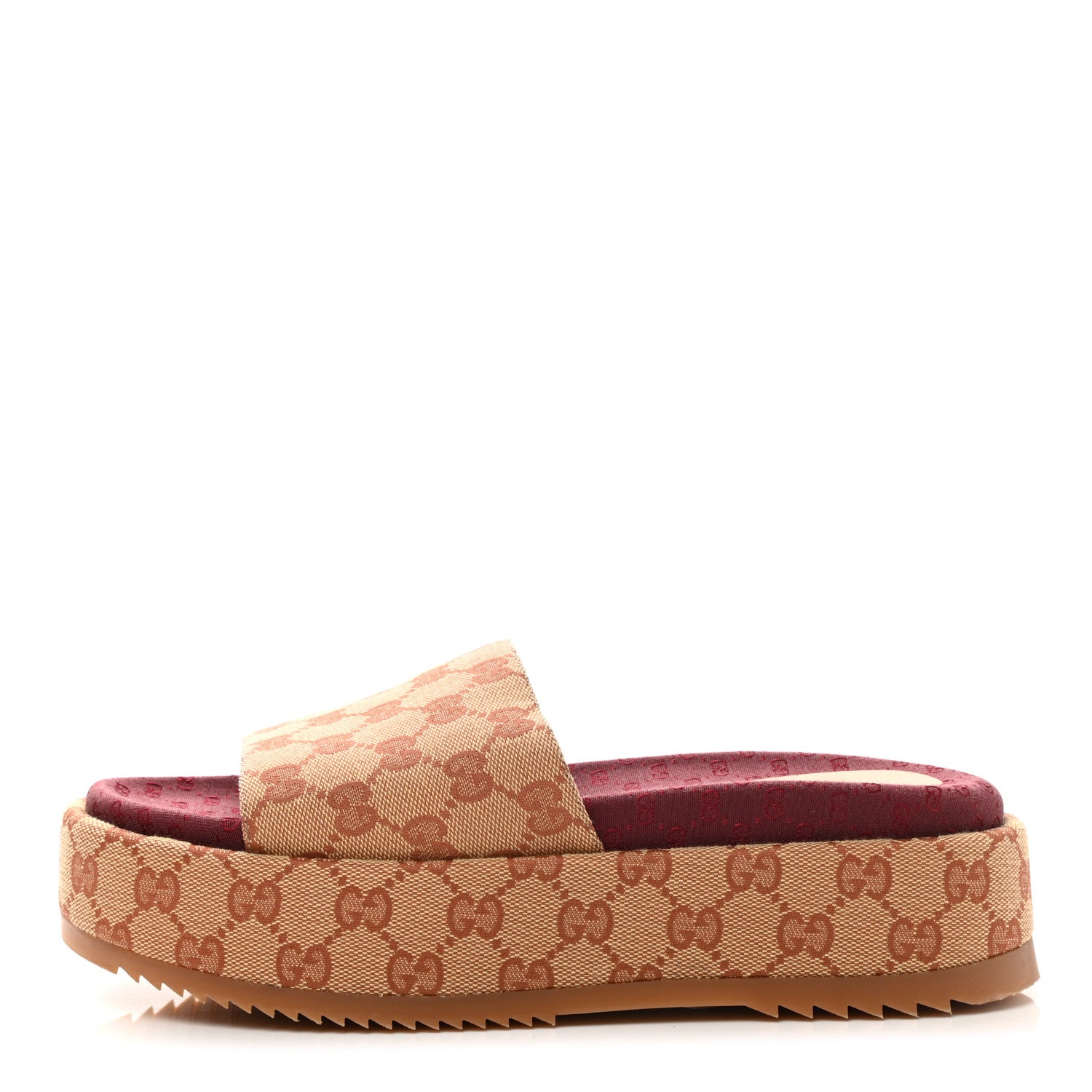 Gucci Canvas GG Monogram Angelina Platform Slide Sandals 39 Beige Ruggine 1 of 8