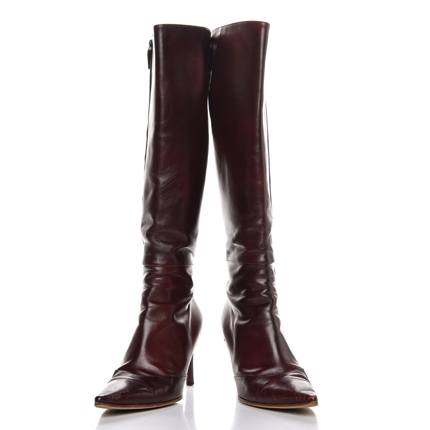 Stivale Calfskin Shade Pointed Toe Knee High Boots 8 Rosewood