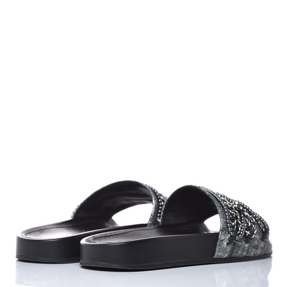 Chanel Fantasy Lambskin Pearl Chain Flat Sandals 38 Silver Black 4 of 11