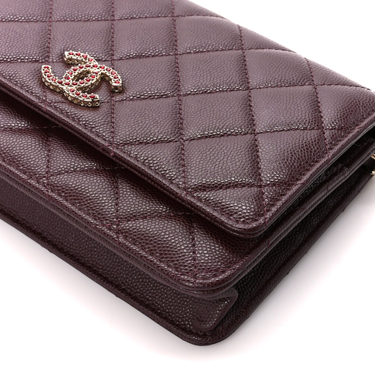 Chanel Shiny Caviar Quilted Strass Wallet On Chain WOC Bordeaux 11 of 12