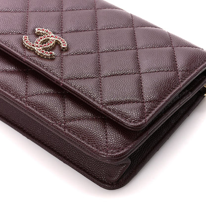 Chanel Shiny Caviar Quilted Strass Wallet On Chain WOC Bordeaux 11 of 12