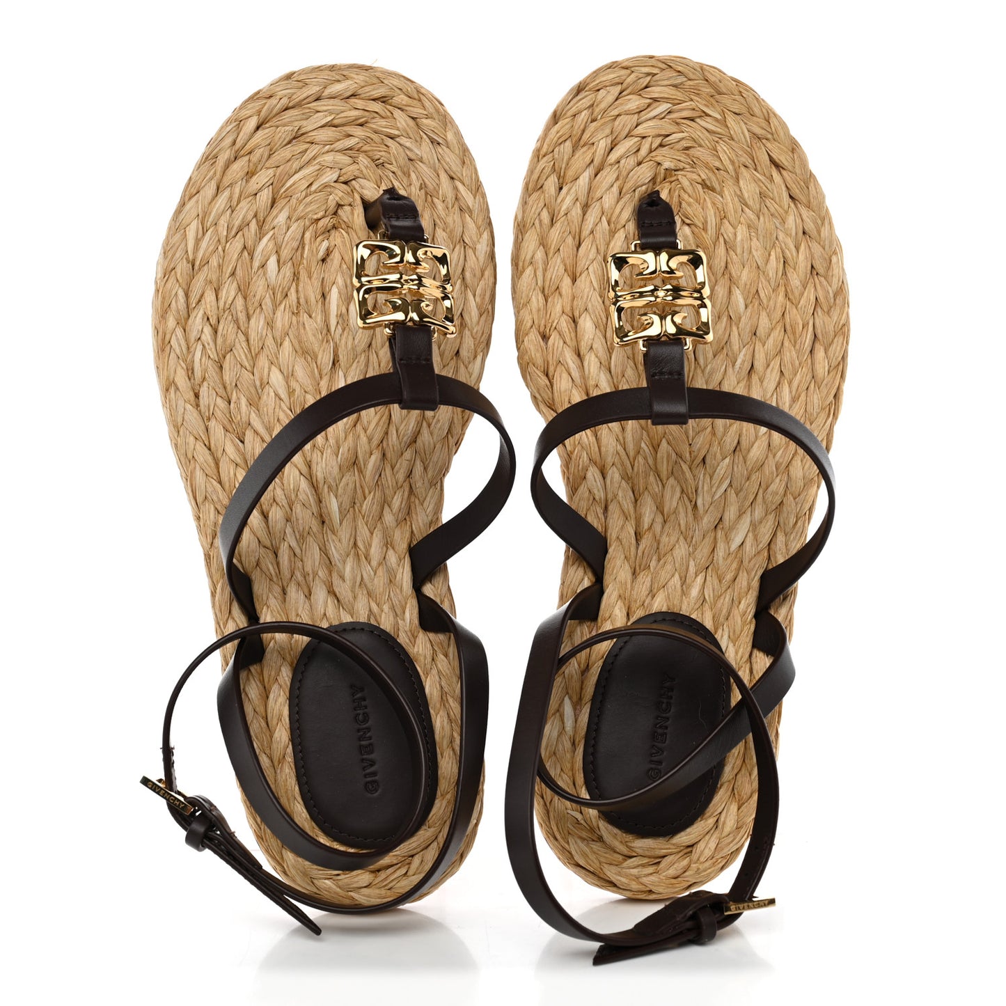 Calfskin Raffia 4G Liquid Espadrille Sandals 35 Ebony Natural