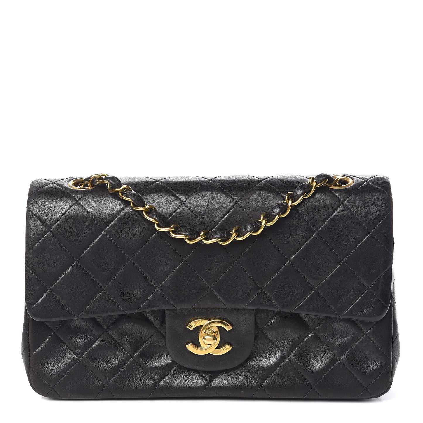 Lambskin Quilted Small Double Flap Black