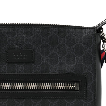 Gucci GG Supreme Monogram Appia Calfskin Web Flat Messenger Bag Black Grey 8 of 10