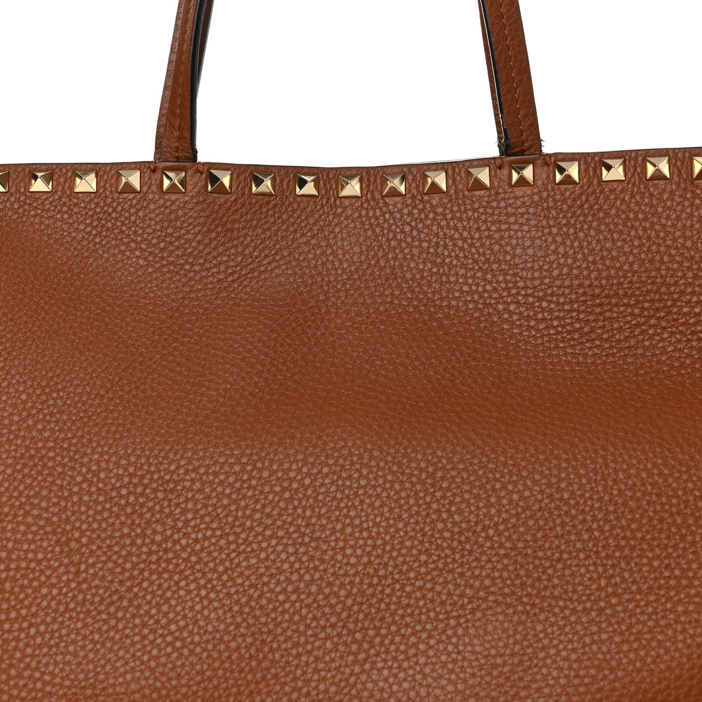 Grained Calfskin Rockstud Shoulder Tote Bright Cognac