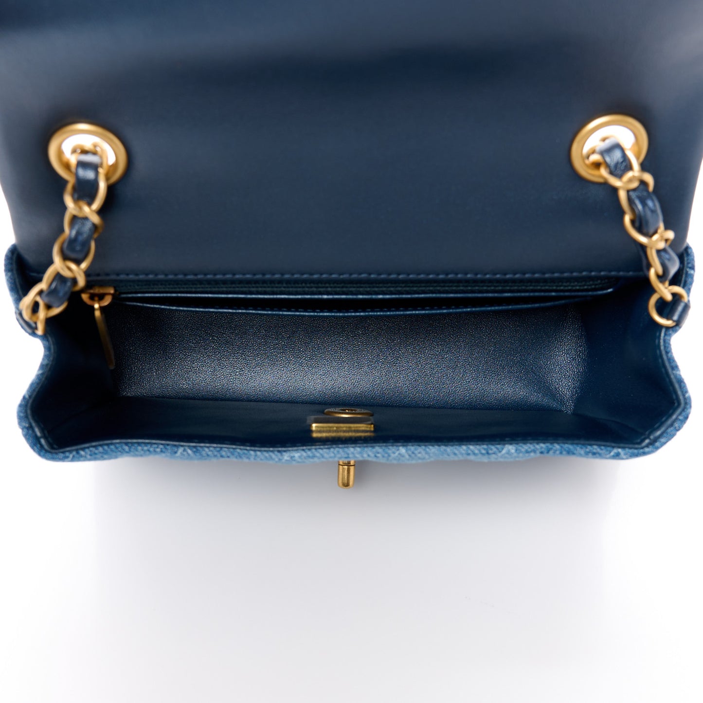 Washed Denim Quilted Mini Rectangular Flap Blue