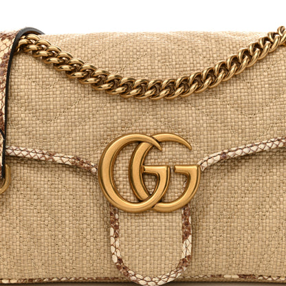 Gucci Raffia Elaphe Matelasse Small GG Marmont Shoulder Bag Natural Cream Brown 8 of 10