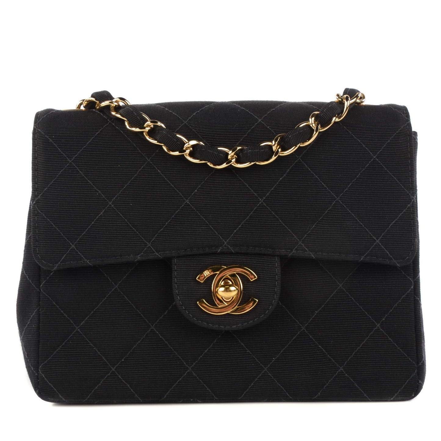 Grosgrain Quilted Mini Square Flap Black