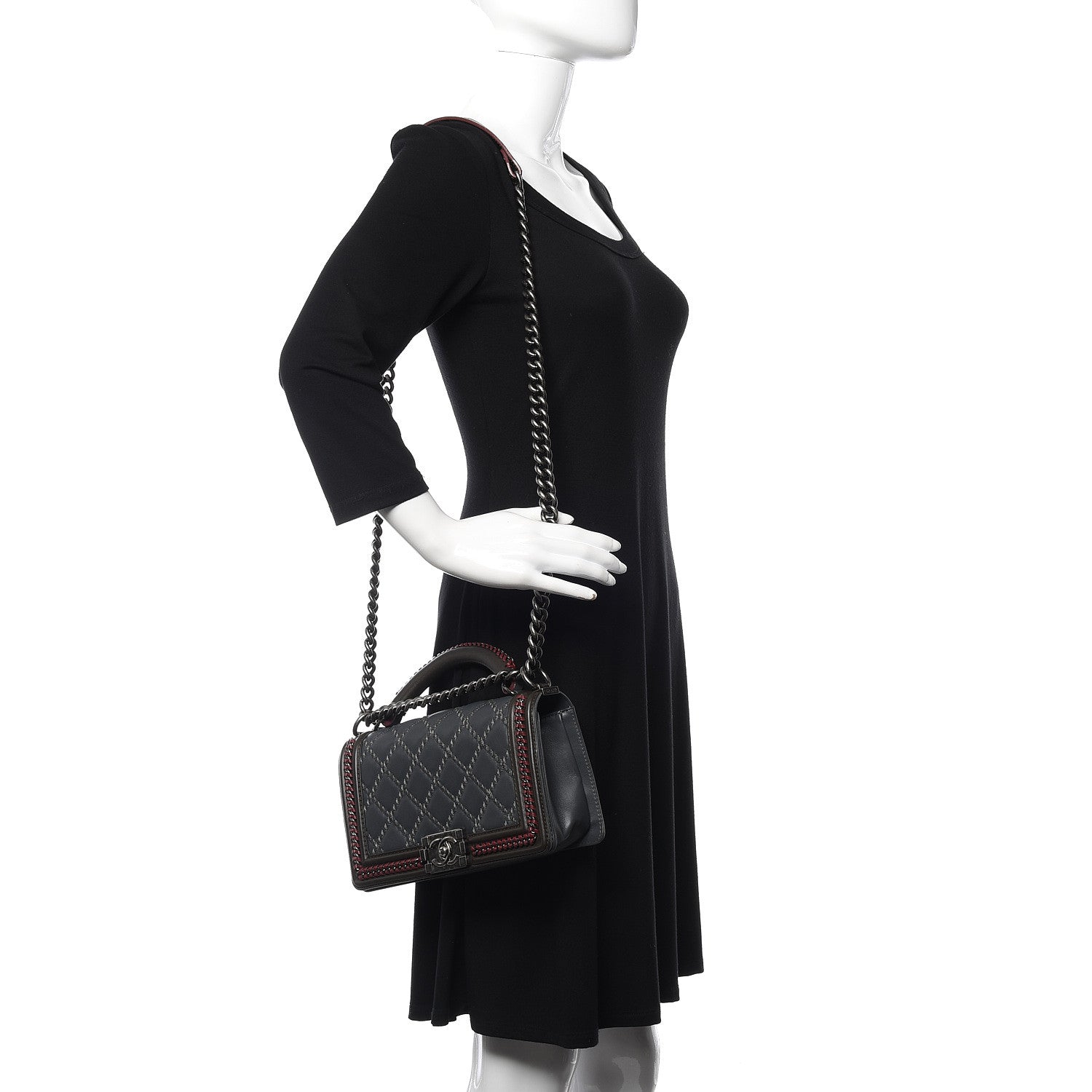Chanel Calfskin Quilted Medium Boy Top Handle Flap Grey 2 of 11