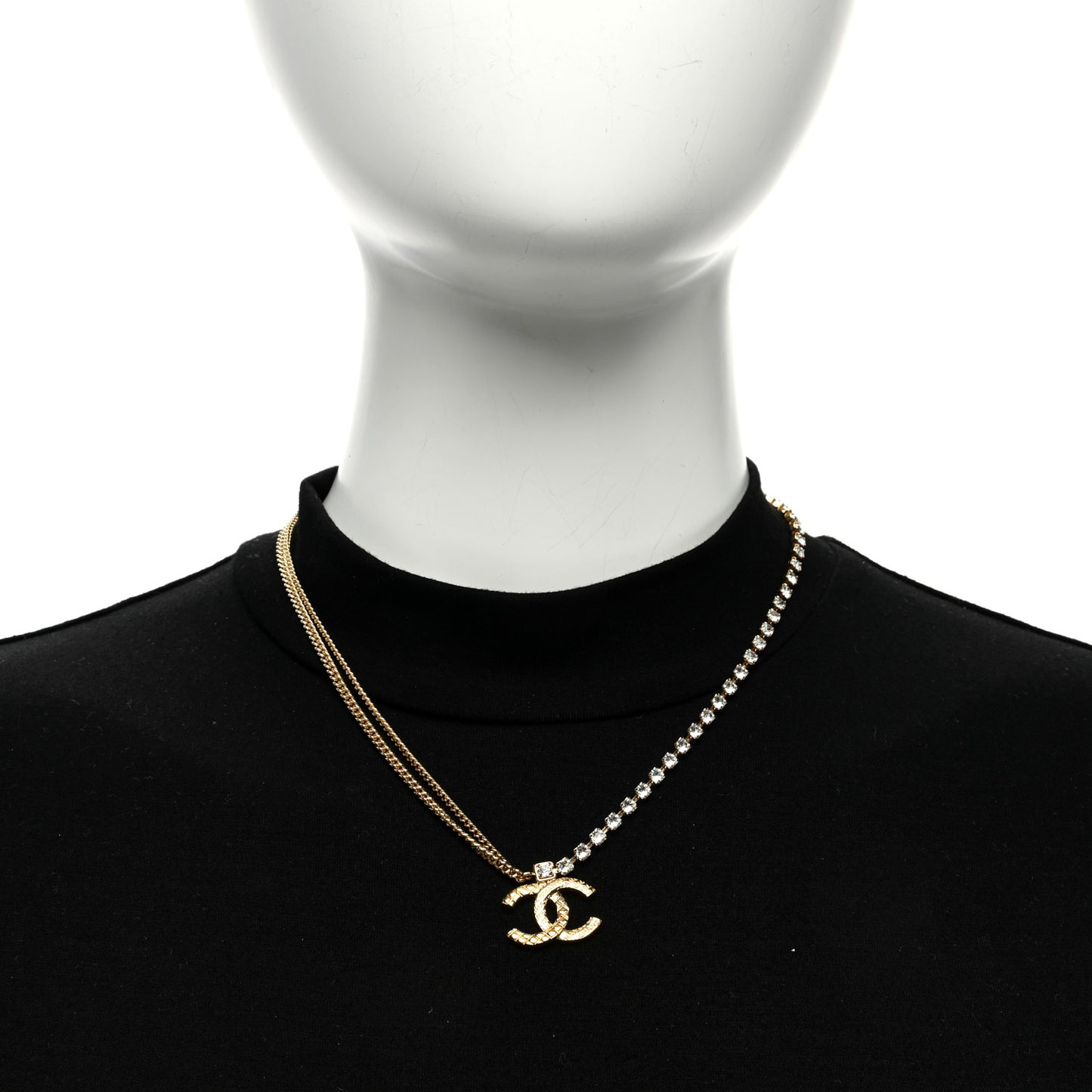 Metal Crystal Quilted CC Pendant Necklace Gold
