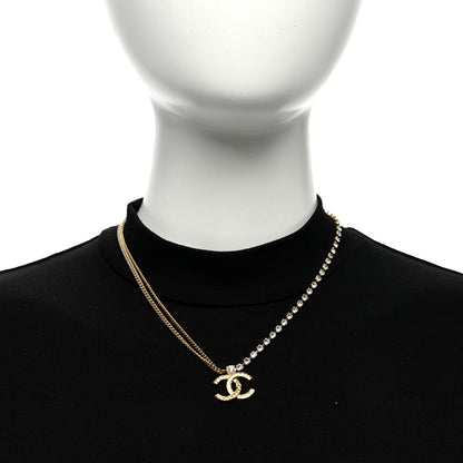 Chanel Metal Crystal Quilted CC Pendant Necklace Gold 2 of 4