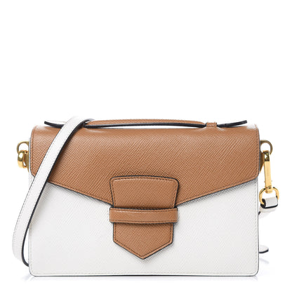 Prada Saffiano Cuir Bi-color Crossbody Wallet Bianco Caramel 1 of 10
