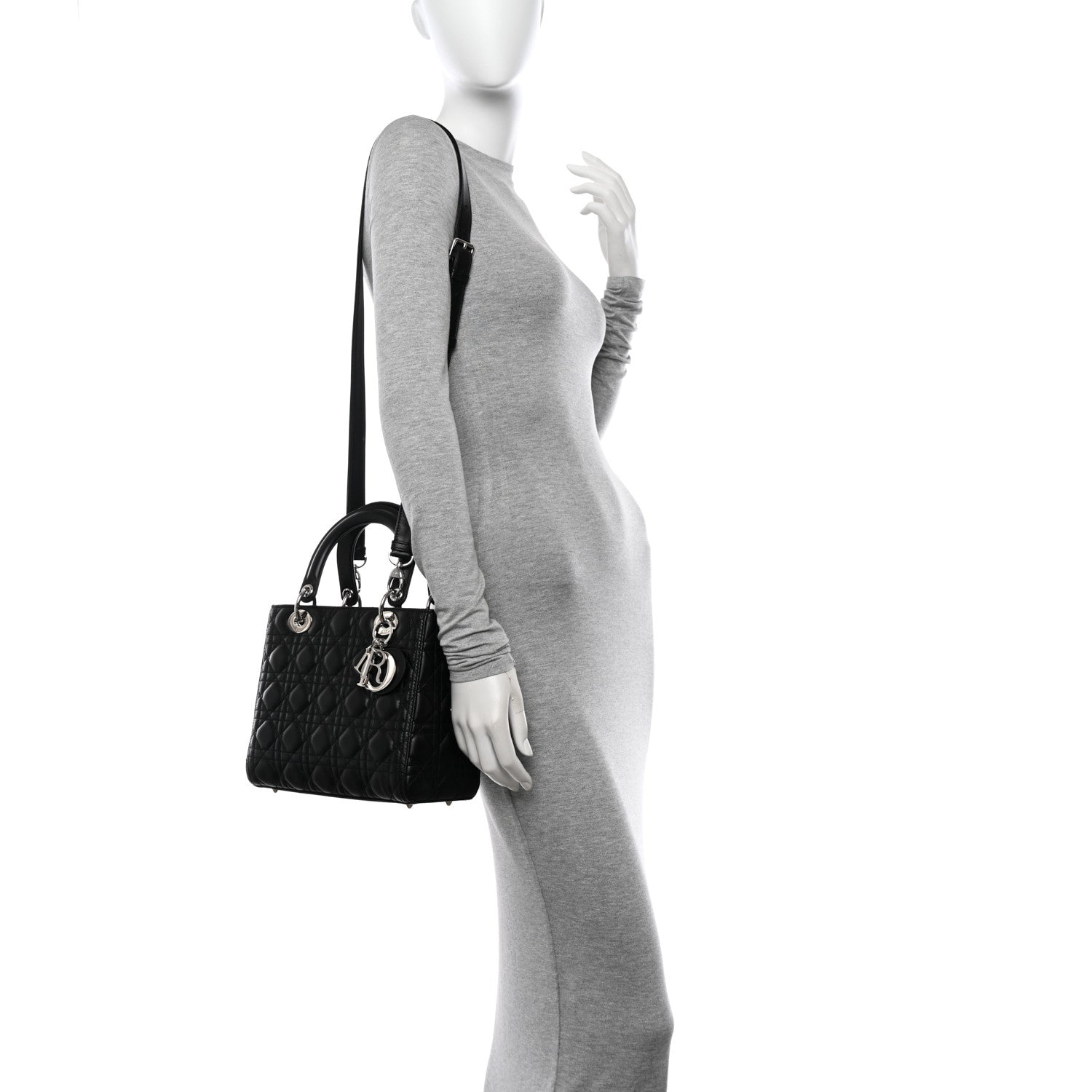 Christian Dior Lambskin Cannage Medium Lady Dior Black 2 of 12