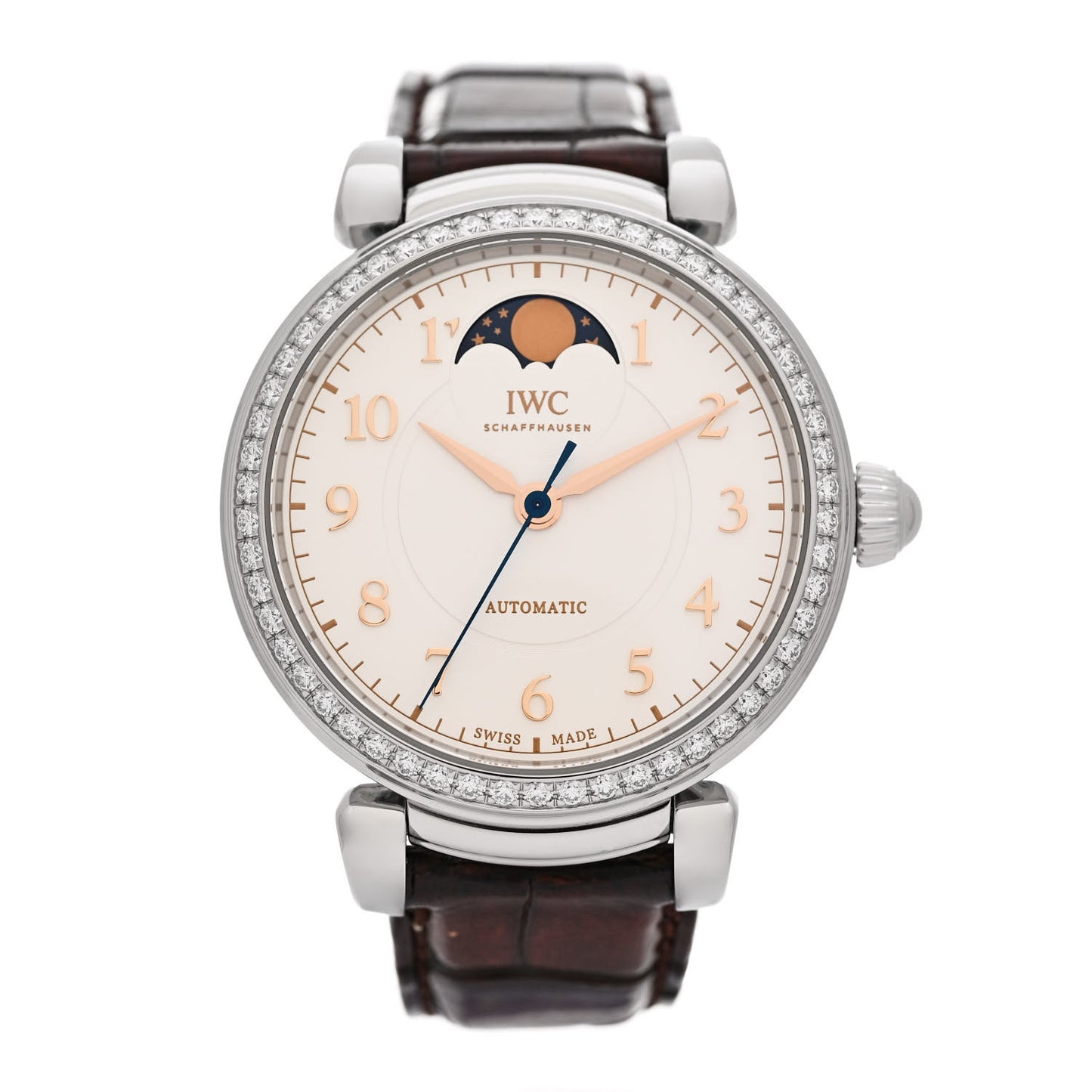 Stainless Steel Alligator Diamond Bezel 36mm Da Vinci Moon Phase Automatic Watch IW459307