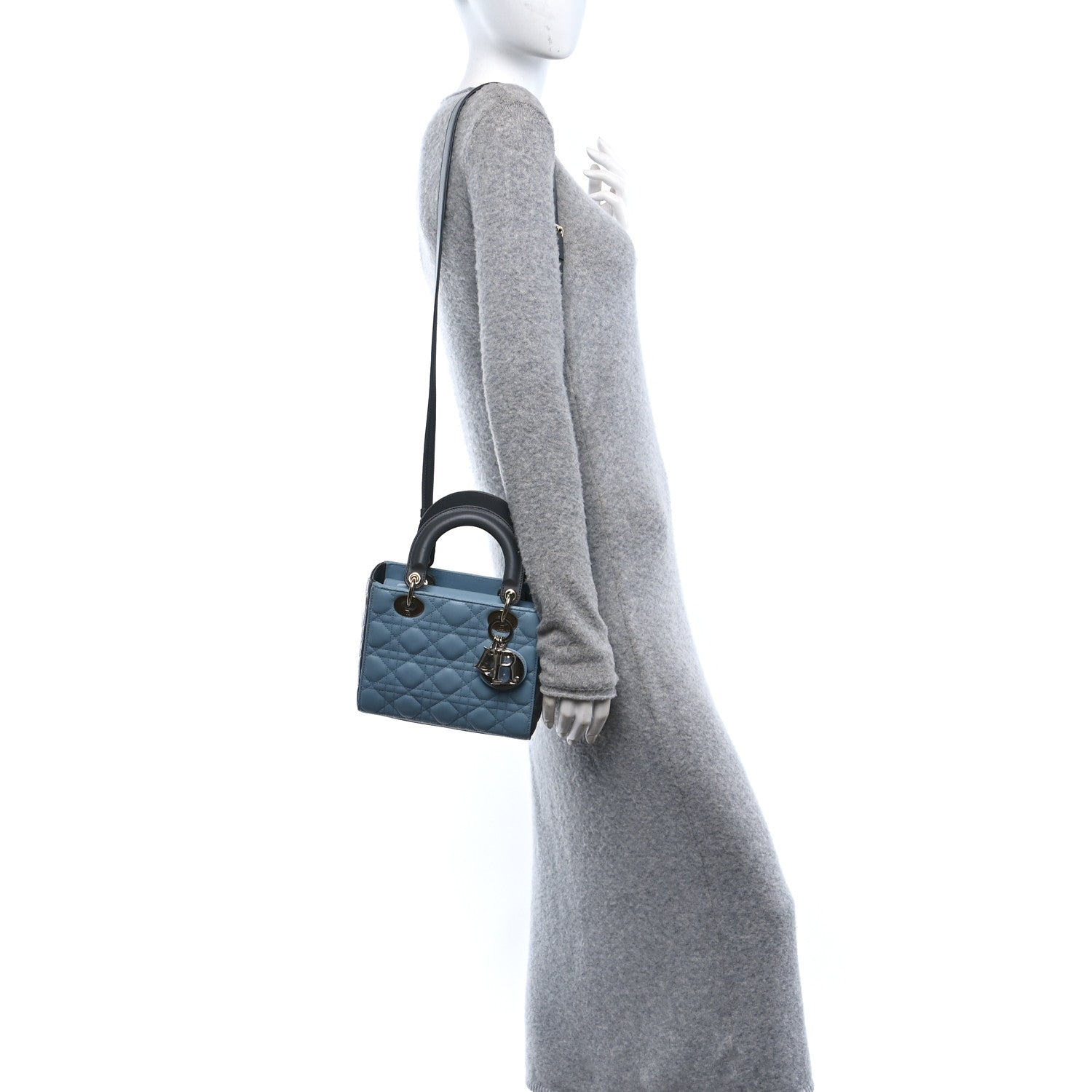 Christian Dior Lambskin Cannage Small Bi-Color Lady Dior  Blue Grey 3 of 10