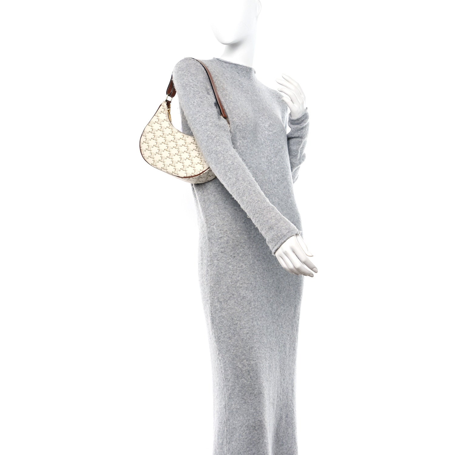 Celine Canvas Calfskin Ava Triomphe Shoulder Bag White 2 of 7