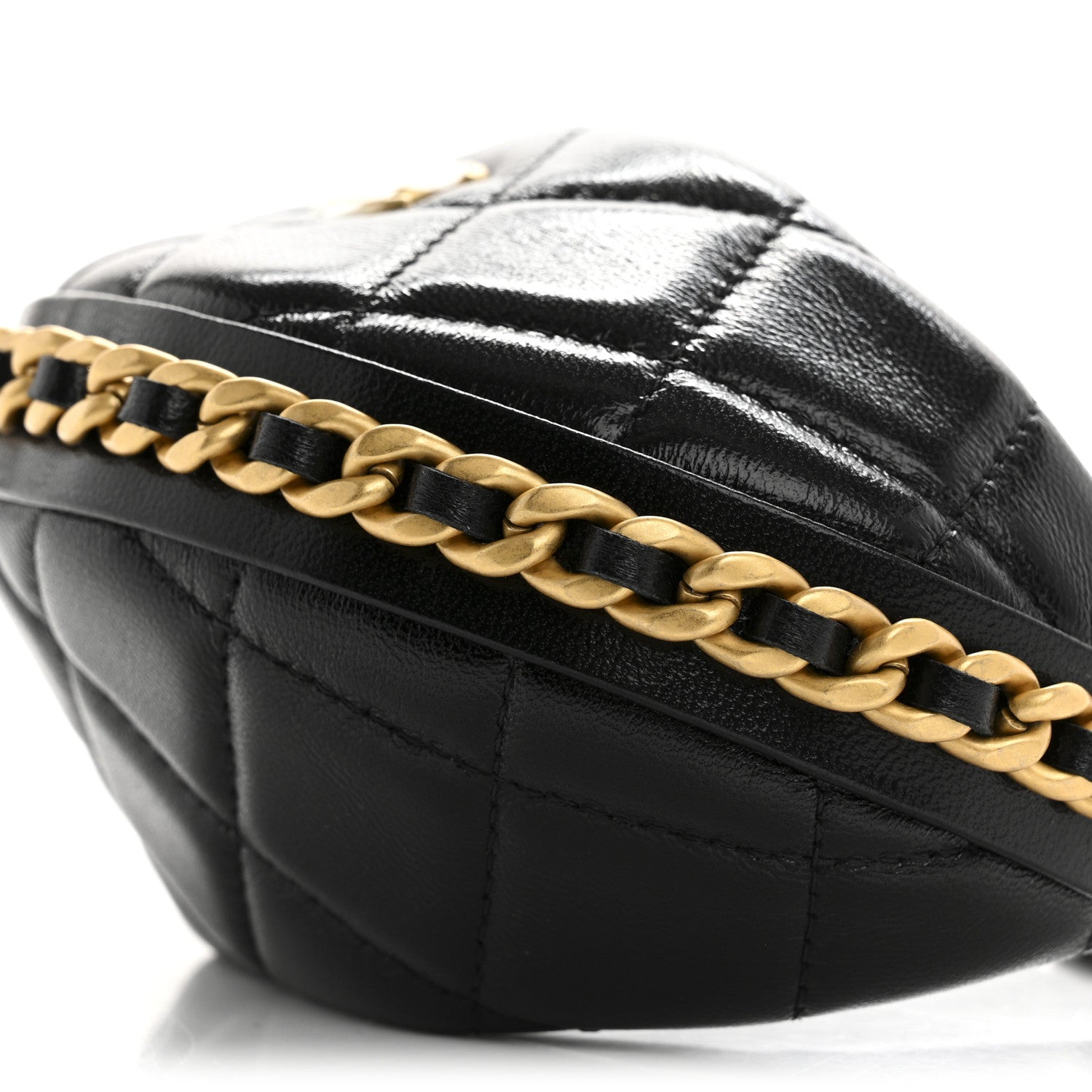 Chanel Shiny Crumpled Lambskin Quilted Chain Around Mini Pouch Black 10 of 11