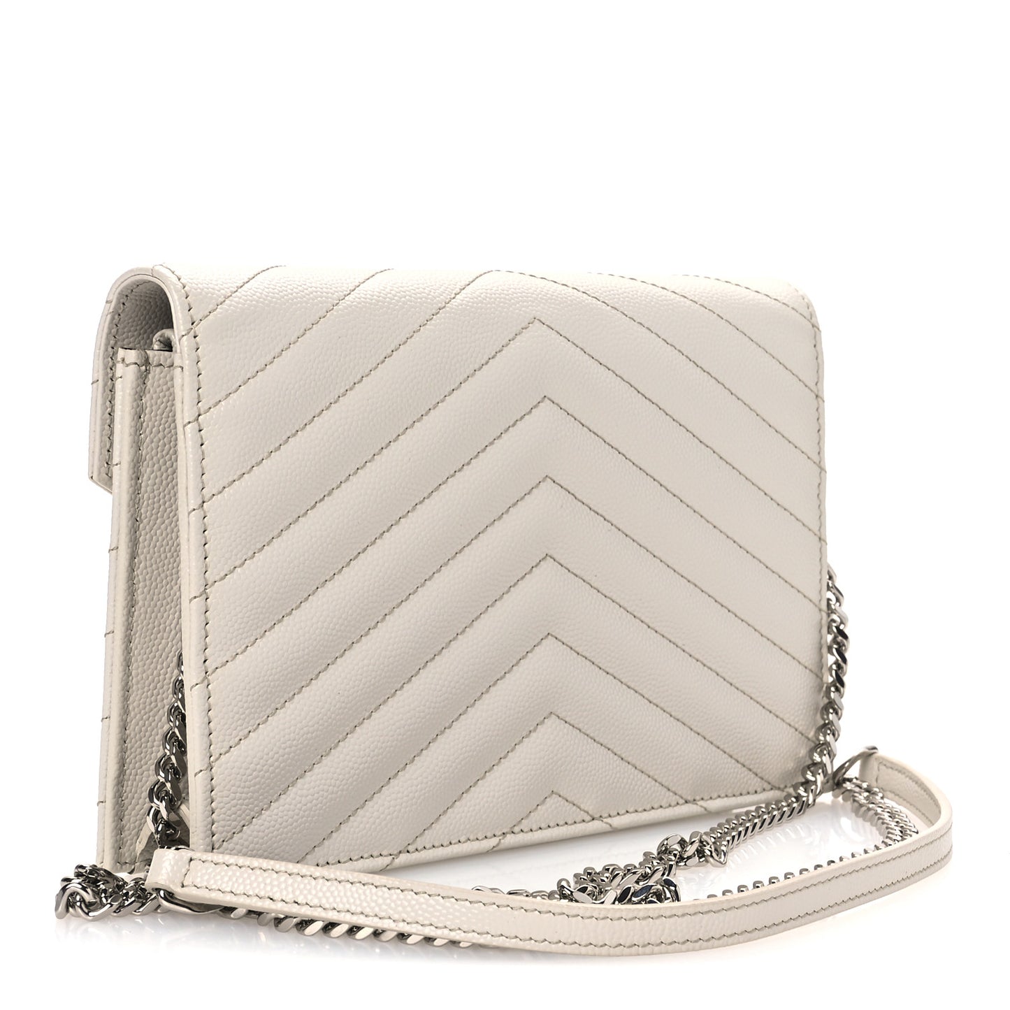 Grain De Poudre Matelasse Chevron Monogram Envelope Chain Wallet Optical White