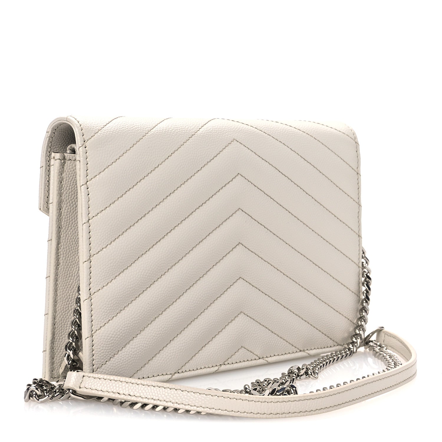 Saint Laurent Grain De Poudre Matelasse Chevron Monogram Envelope Chain Wallet Optical White 3 of 11