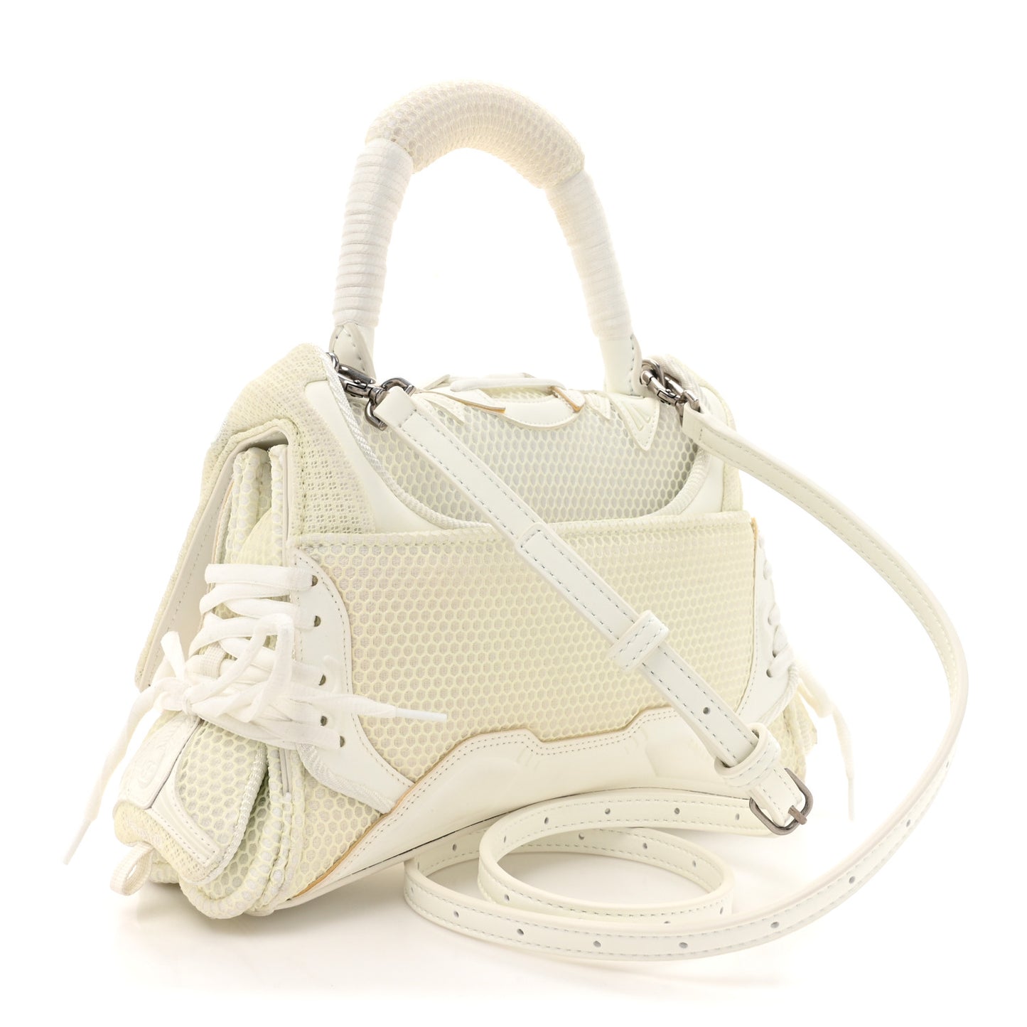 Faux Calfskin Fabric Glow In The Dark Small Sneakerhead Top Handle Bag White