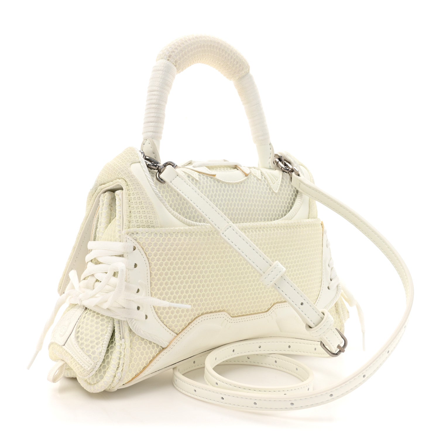 Balenciaga Faux Calfskin Fabric Glow In The Dark Small Sneakerhead Top Handle Bag White 3 of 13