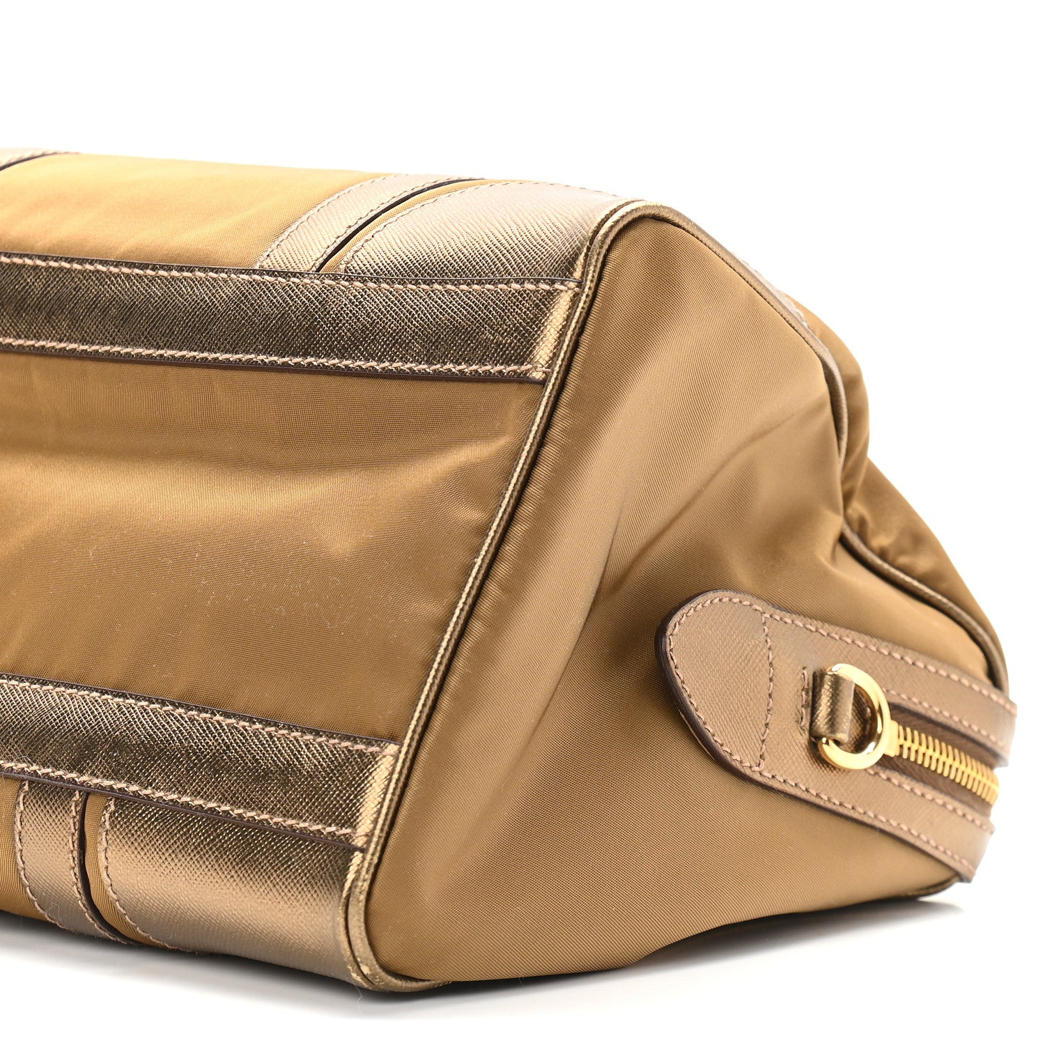 Prada Metallic Tessuto Nylon Saffiano Handbag Gold 8 of 8