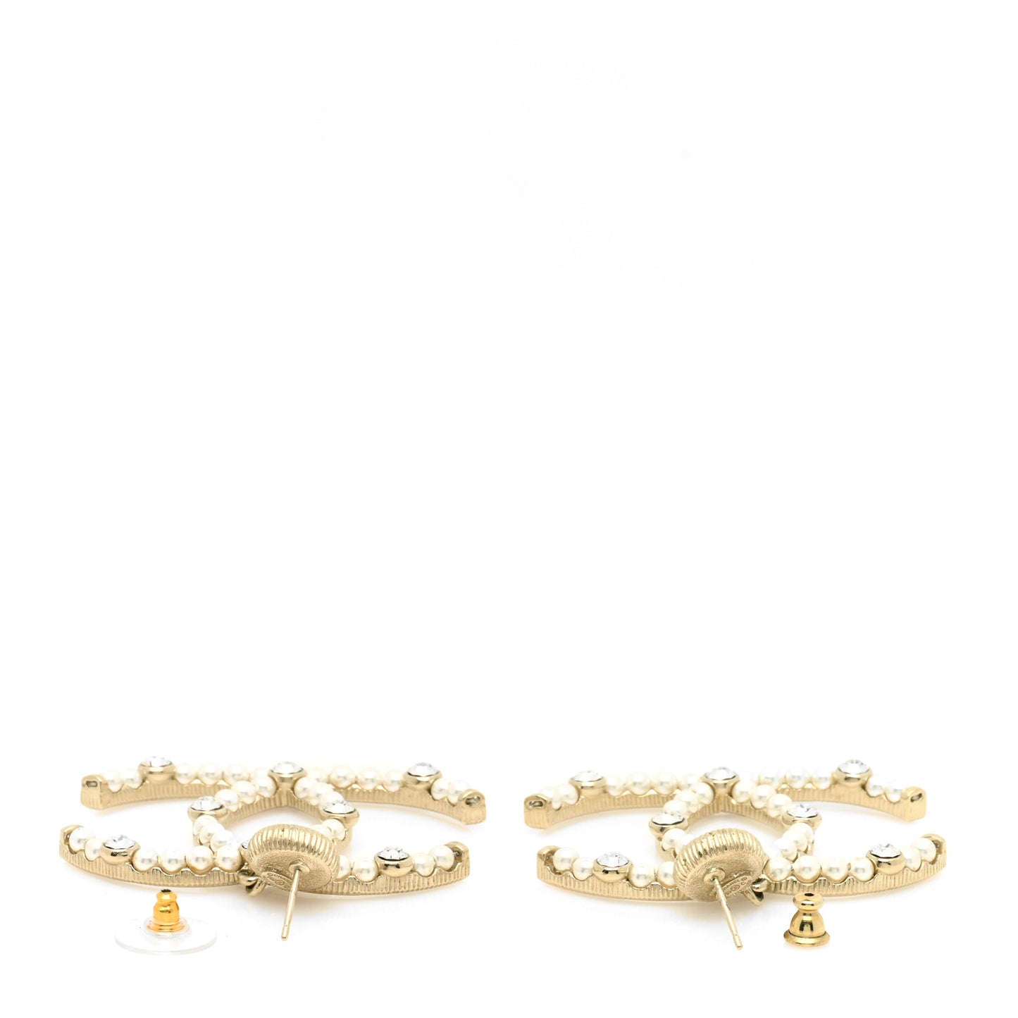 Metal Crystal Pearl CC Drop Earrings Gold