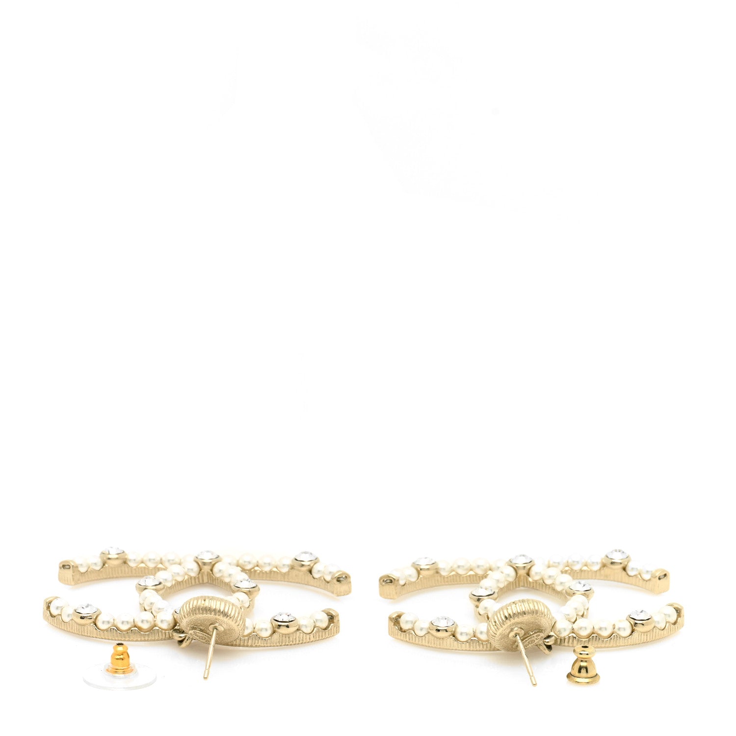 Chanel Metal Crystal Pearl CC Drop Earrings Gold 3 of 4