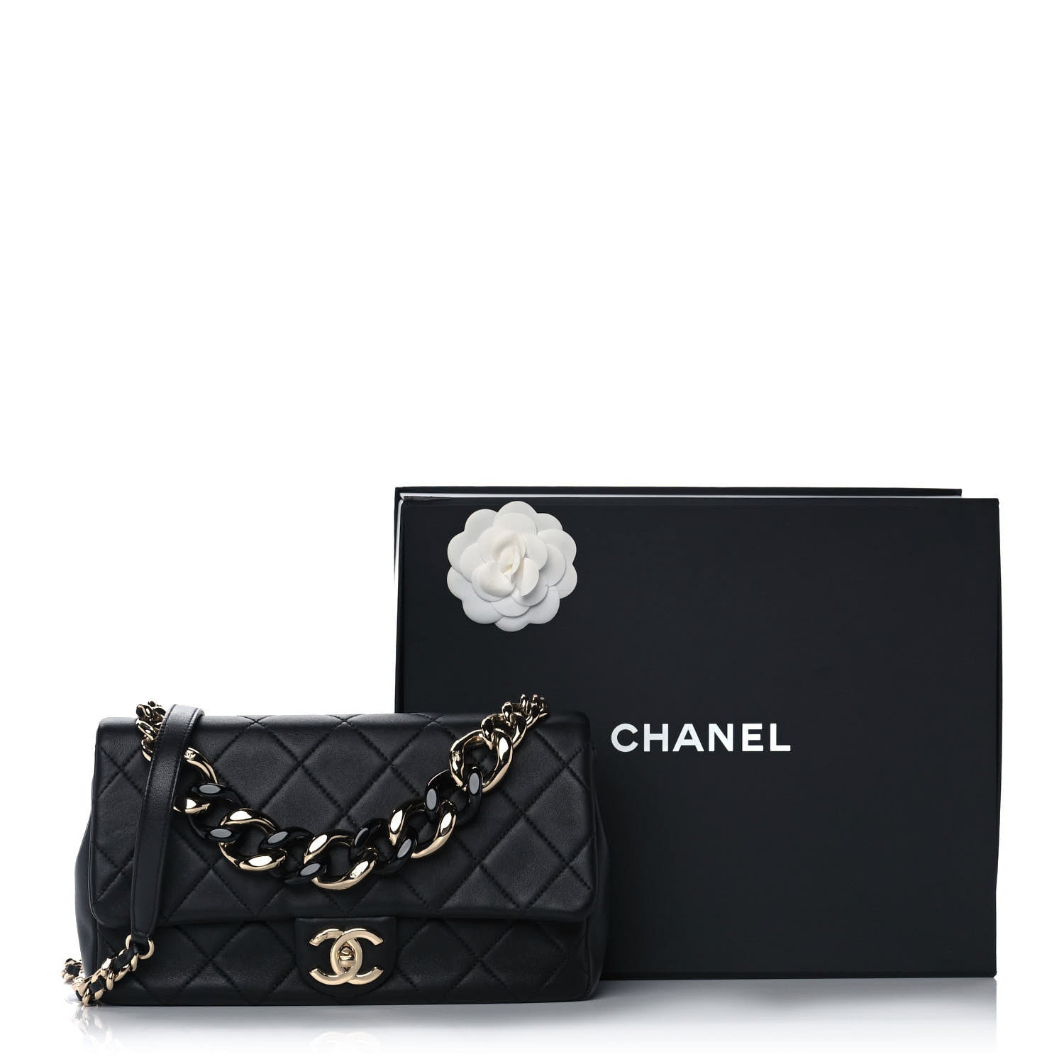 Chanel Lambskin Quilted Resin Bi-Color Chain Flap Bag Black 14 of 14