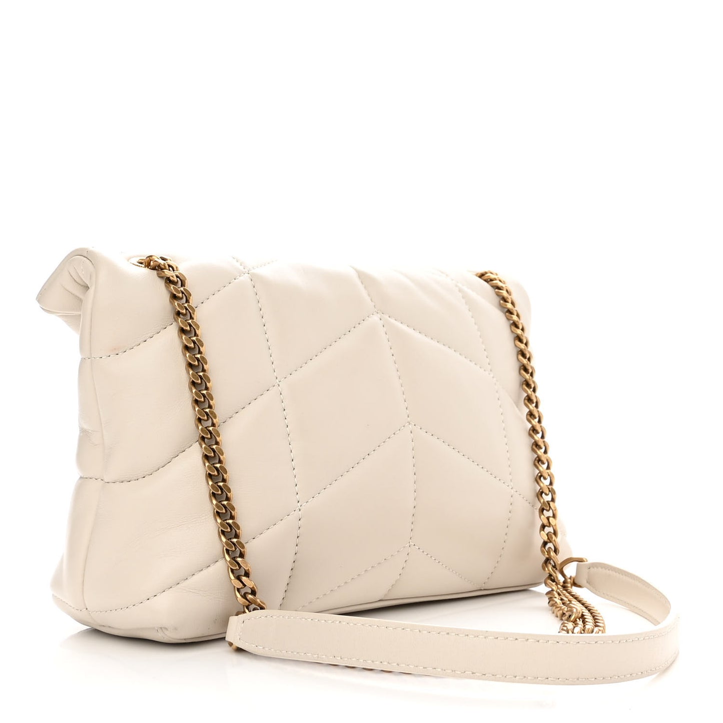 Lambskin Quilted Toy Loulou Puffer Monogram Chain Satchel Crema Soft