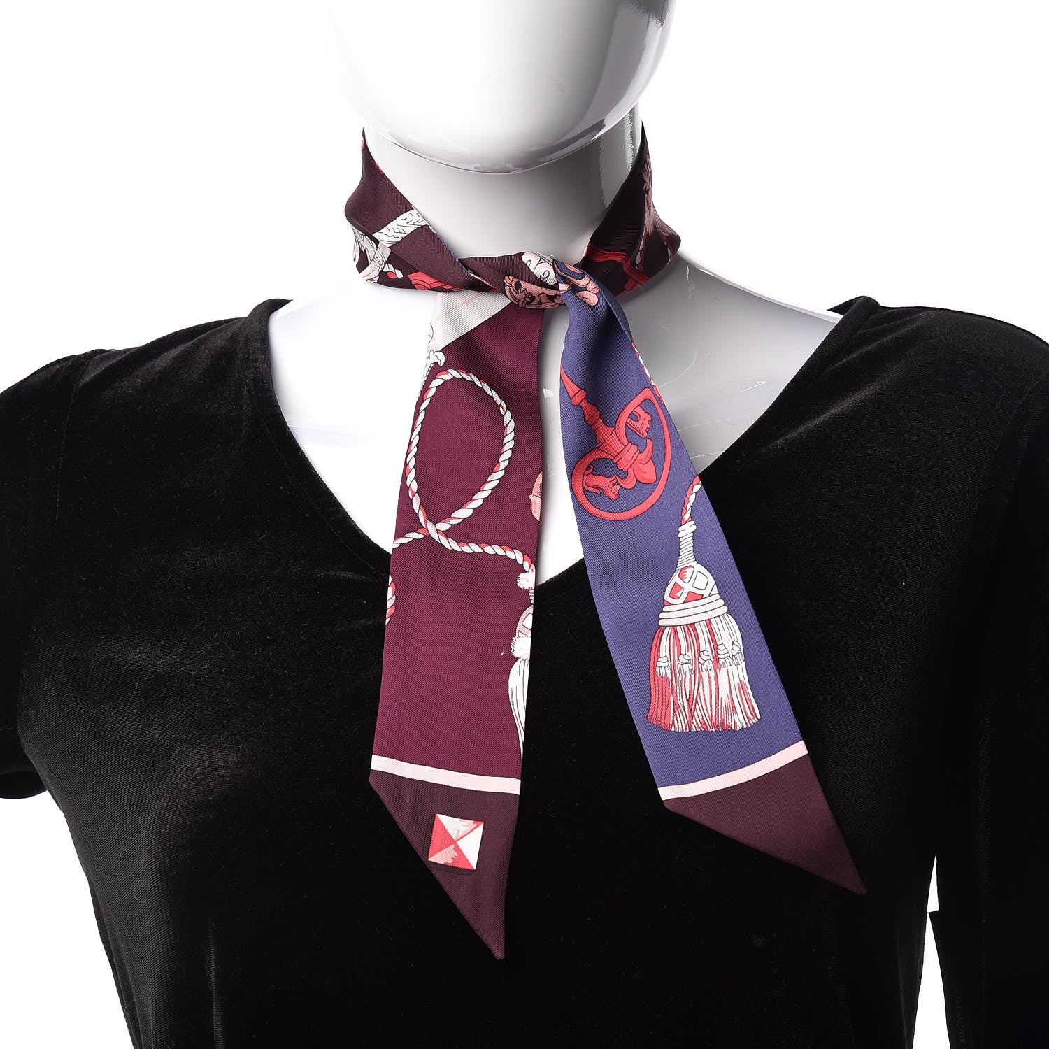 Hermes Silk Les Cles Twilly Bordeaux 2 of 3