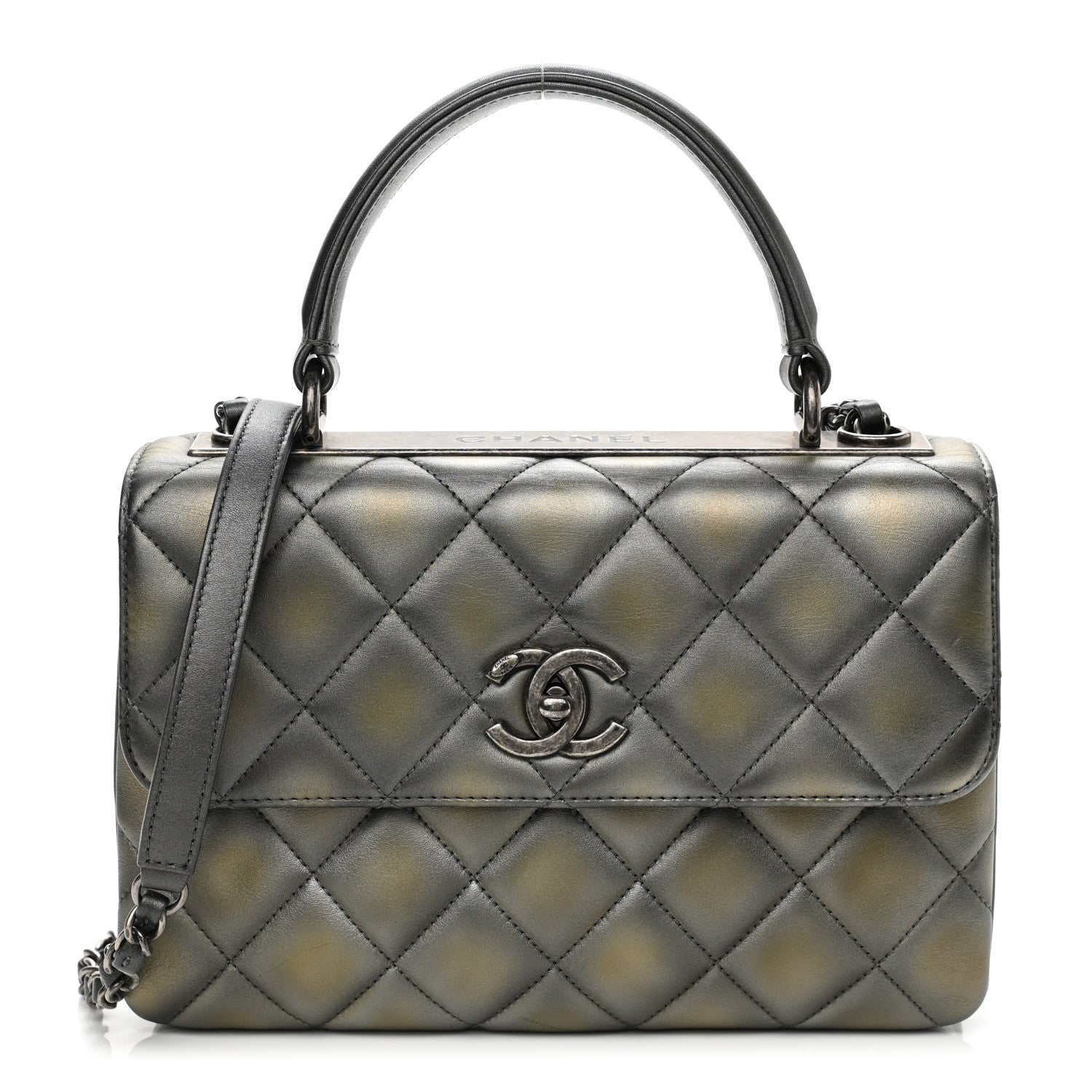 Chanel Metallic Lambskin Quilted Small Trendy CC Dual Handle Flap Bag Silver Gold 1 of 10