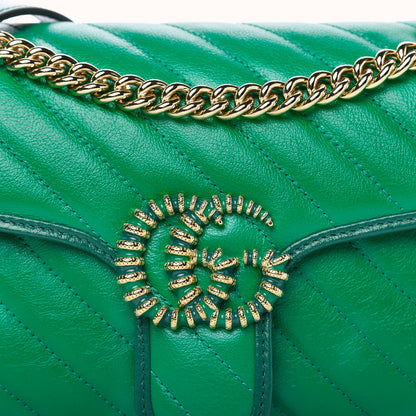 Gucci Azalea Calfskin Enamel Matelasse Diagonal Small Torchon GG Marmont Shoulder Bag New Shamarock Emerald 10 of 10