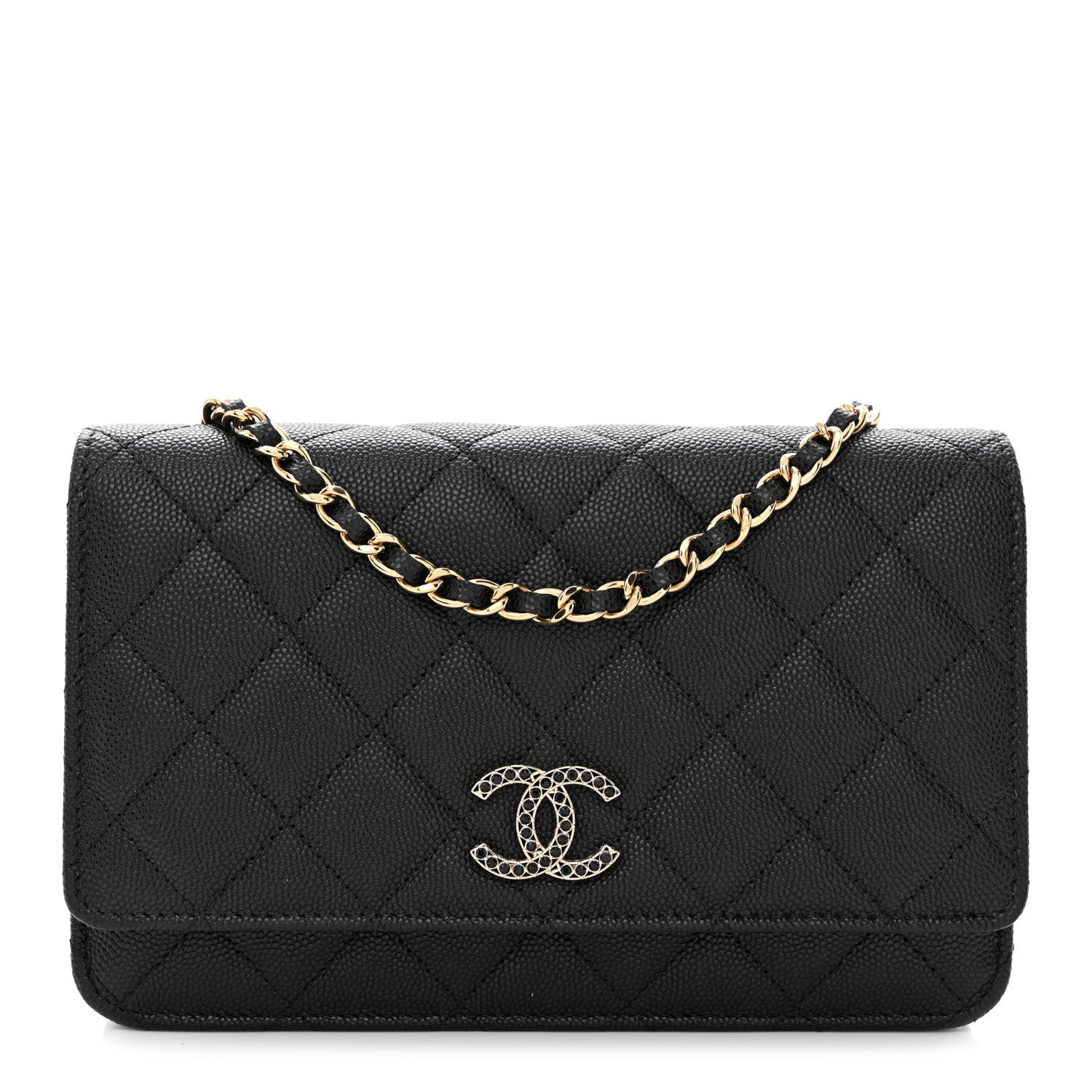 Chanel Caviar Quilted Crystal CC Wallet On Chain WOC Black 1 of 12