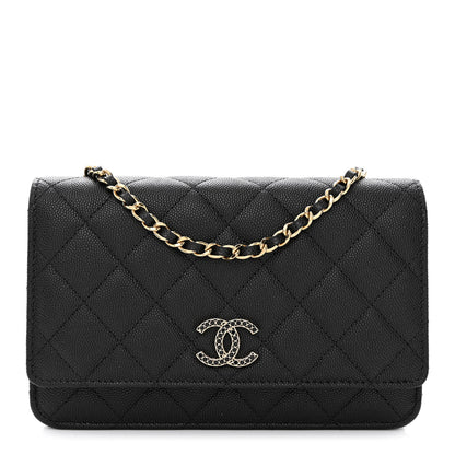 Chanel Caviar Quilted Crystal CC Wallet On Chain WOC Black 1 of 12