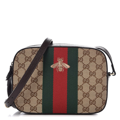 Gucci GG Supreme Monogram Web Small Webby Bee Shoulder Bag Dark Brown 1 of 8