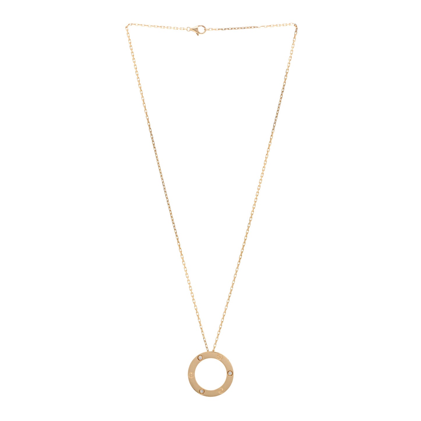 18K Yellow Gold 3 Diamonds LOVE Pendant Necklace