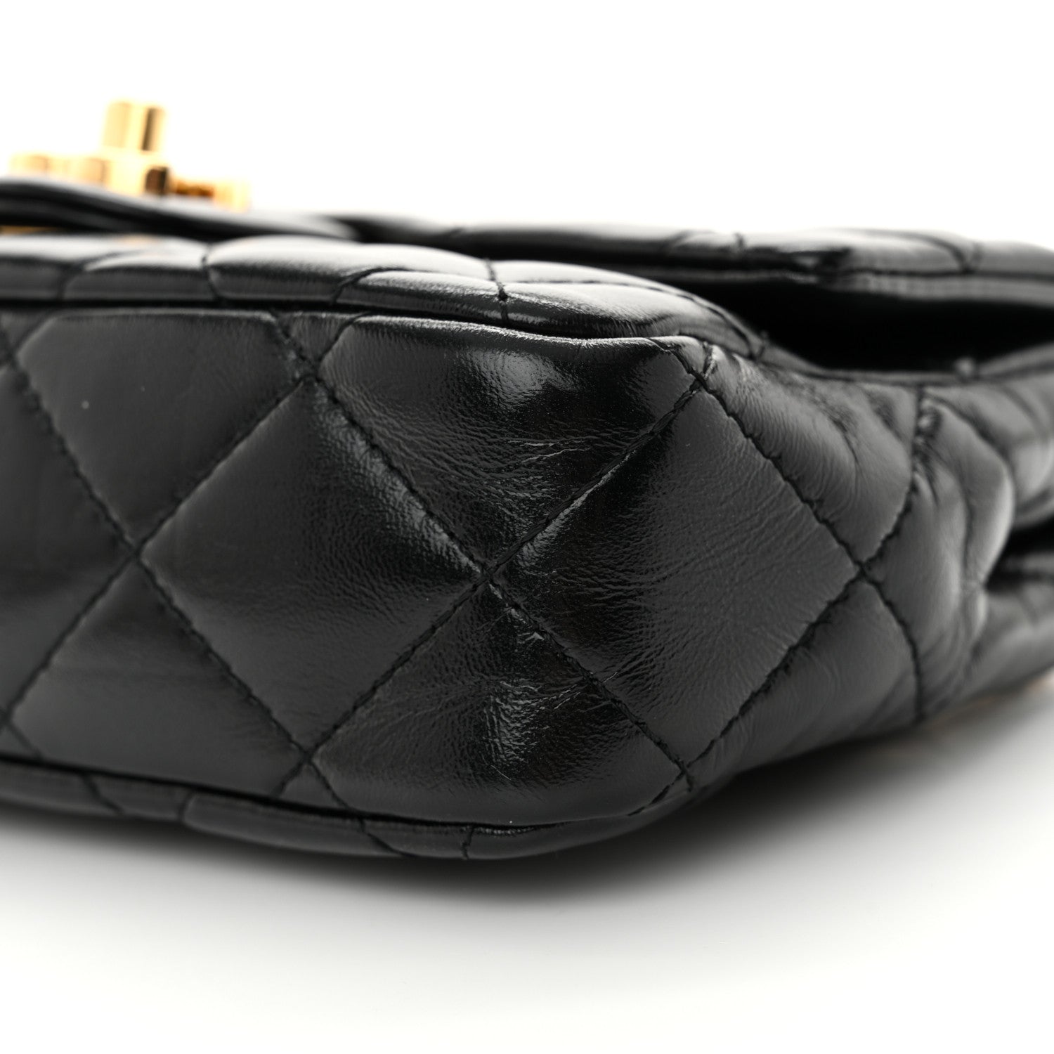 Chanel Shiny Lambskin Quilted Golden Links Top Handle Flap Black 10 of 10