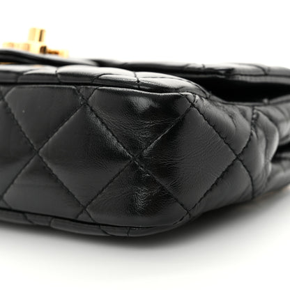 Chanel Shiny Lambskin Quilted Golden Links Top Handle Flap Black 10 of 10