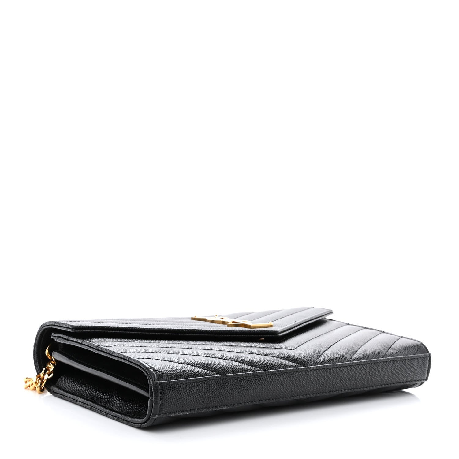 Saint Laurent Grain De Poudre Matelasse Chevron Monogram Chain Wallet Black 4 of 10