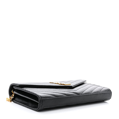 Saint Laurent Grain De Poudre Matelasse Chevron Monogram Chain Wallet Black 4 of 10