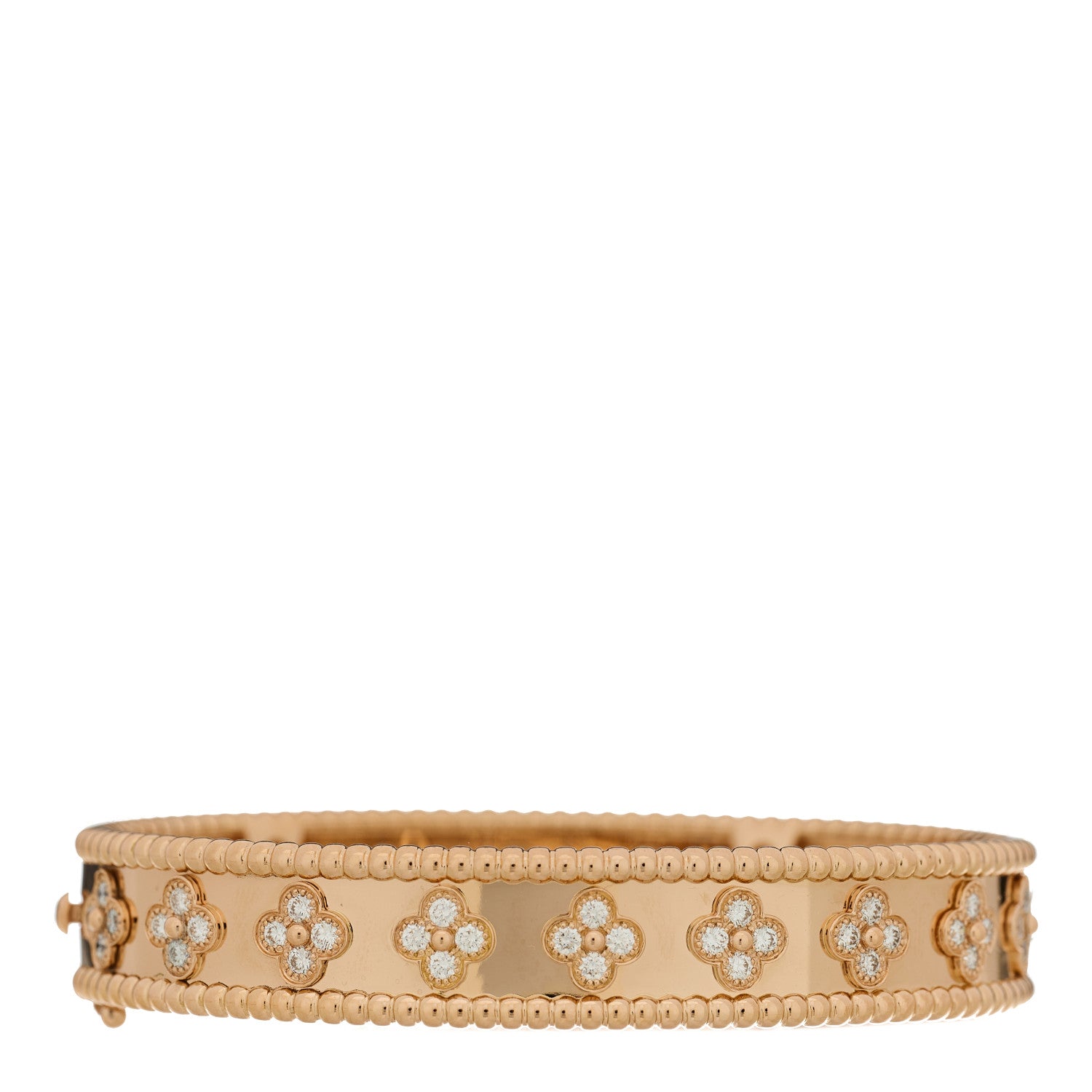 Van Cleef & Arpels 18K Rose Gold Diamond Perlee Clovers Bangle Bracelet S 1 of 4